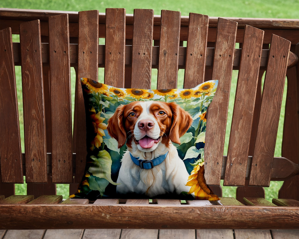 Brittany Spaniel in Sunflowers Throw Pillow Image 2