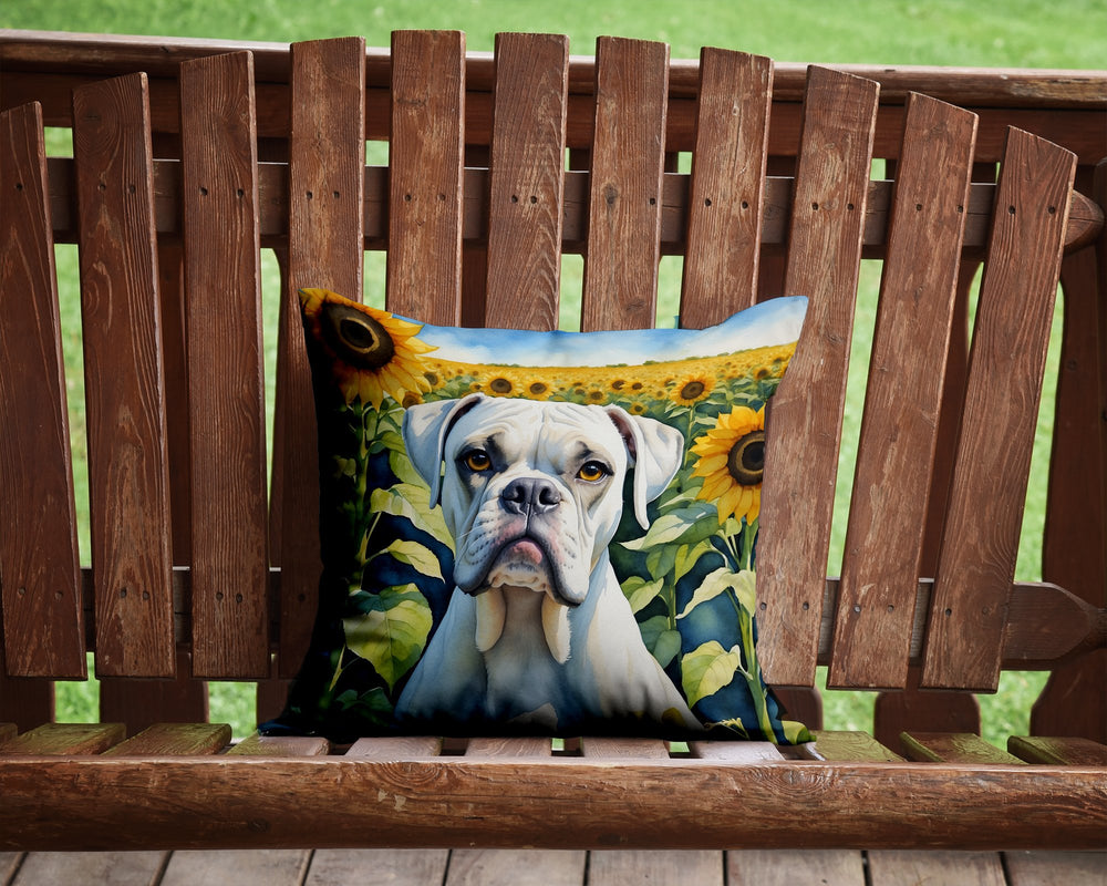 Boxer in Sunflowers Throw Pillow Image 2