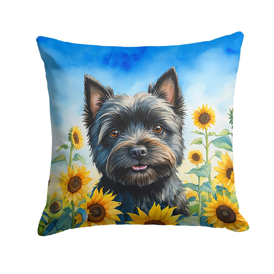 Cairn Terrier in Sunflowers Throw Pillow Image 1