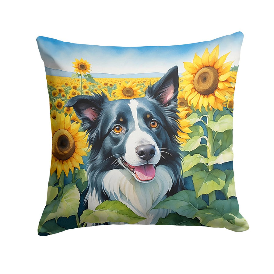 Border Collie in Sunflowers Throw Pillow Image 1