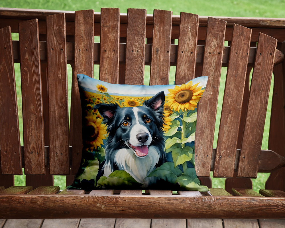 Border Collie in Sunflowers Throw Pillow Image 2