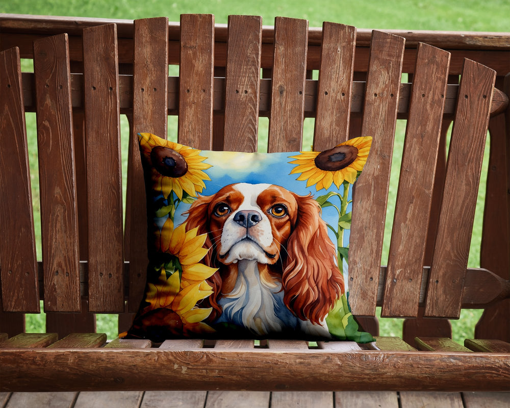 Cavalier Spaniel in Sunflowers Throw Pillow Image 2