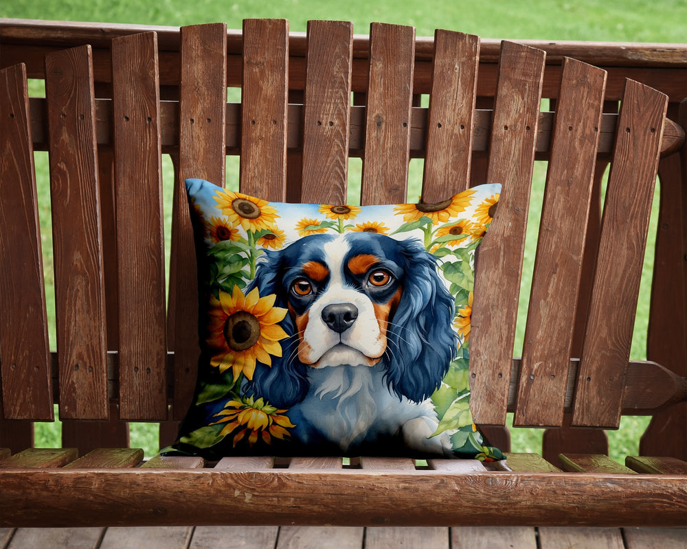 Cavalier Spaniel in Sunflowers Throw Pillow Image 2