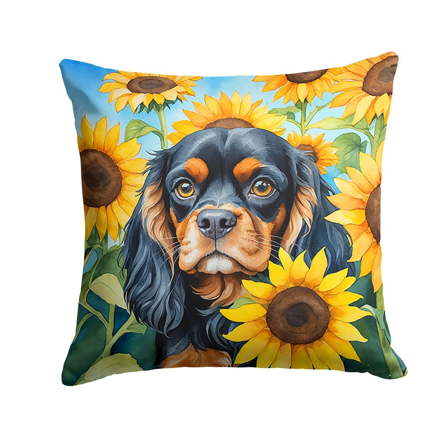 Cavalier Spaniel in Sunflowers Throw Pillow Image 1