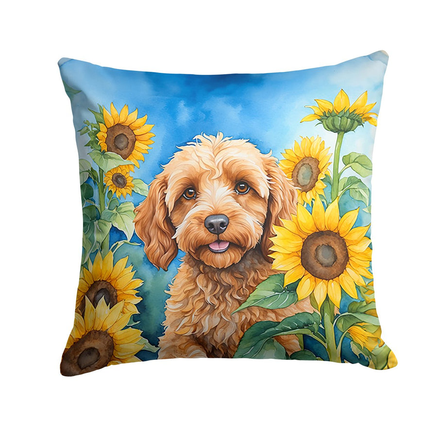 Cockapoo in Sunflowers Throw Pillow Image 1