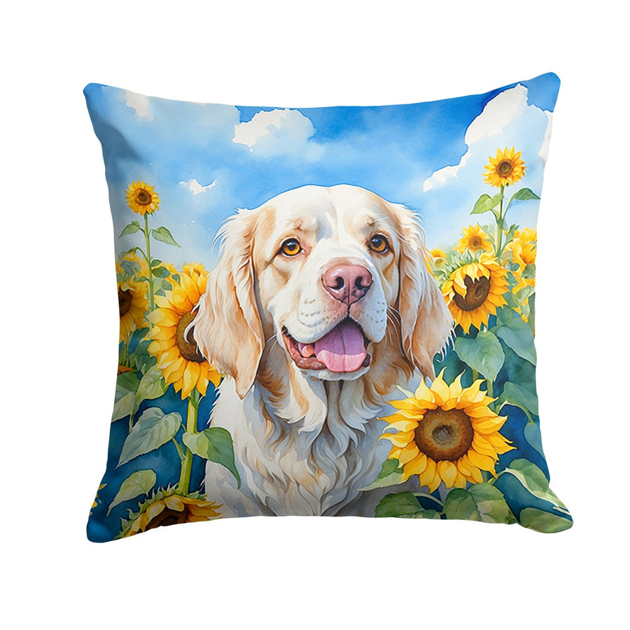 Clumber Spaniel in Sunflowers Throw Pillow Image 1