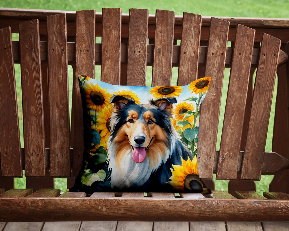 Collie in Sunflowers Throw Pillow Image 2