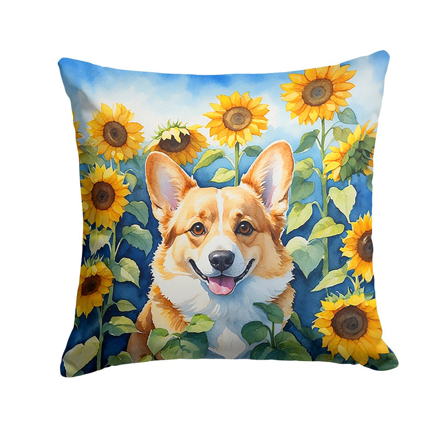 Corgi in Sunflowers Throw Pillow Image 1