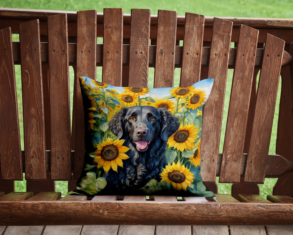 Curly-Coated Retriever in Sunflowers Throw Pillow Image 2