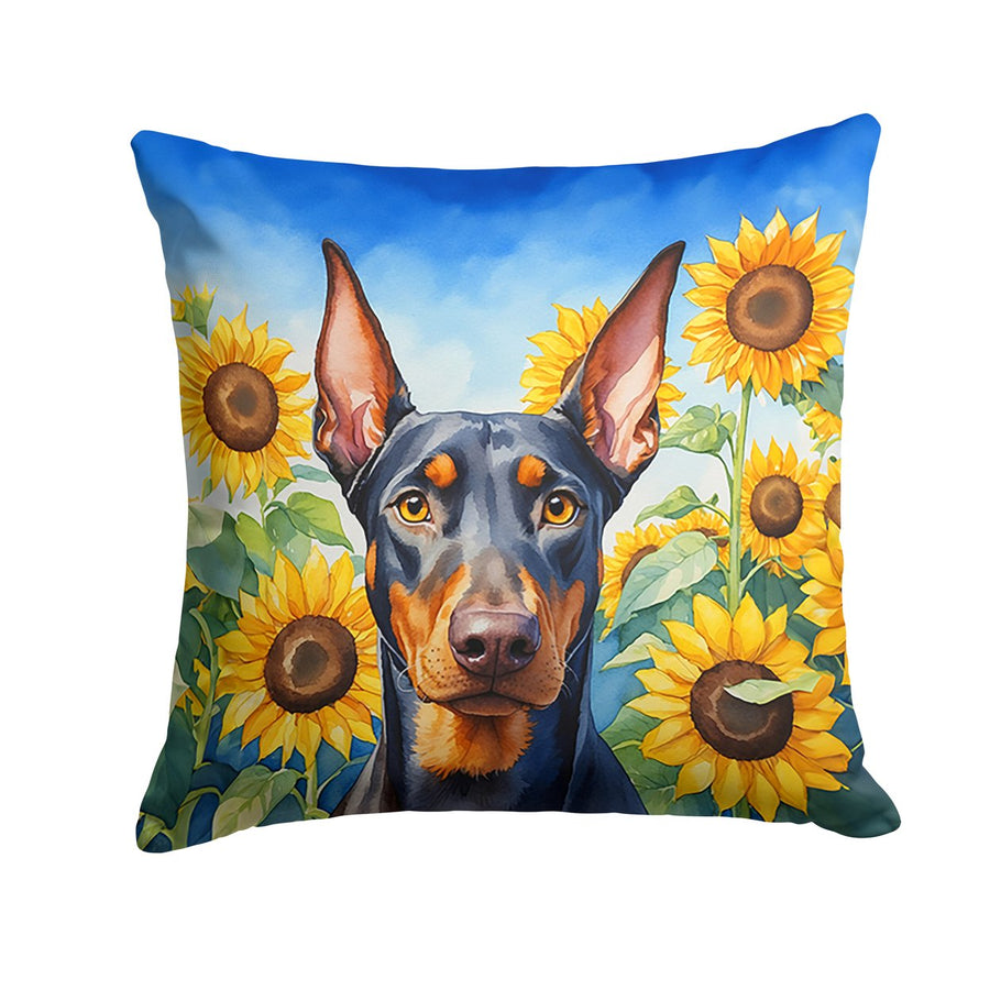 Doberman Pinscher in Sunflowers Throw Pillow Image 1