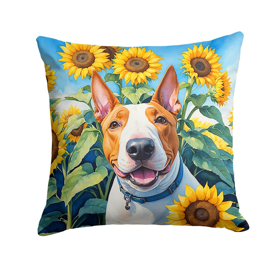 English Bull Terrier in Sunflowers Throw Pillow Image 1