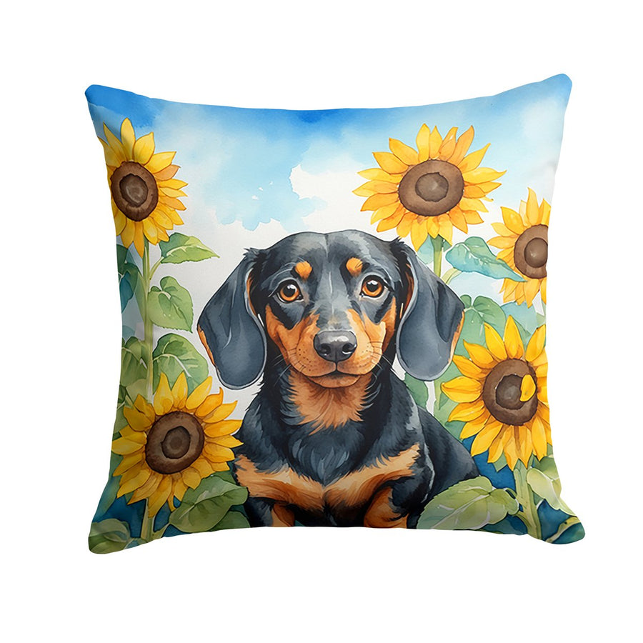 Dachshund in Sunflowers Throw Pillow Image 1