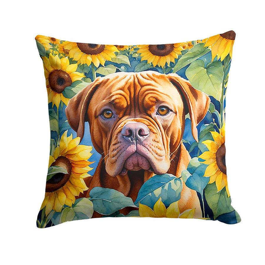 Dogue de Bordeaux in Sunflowers Throw Pillow Image 1
