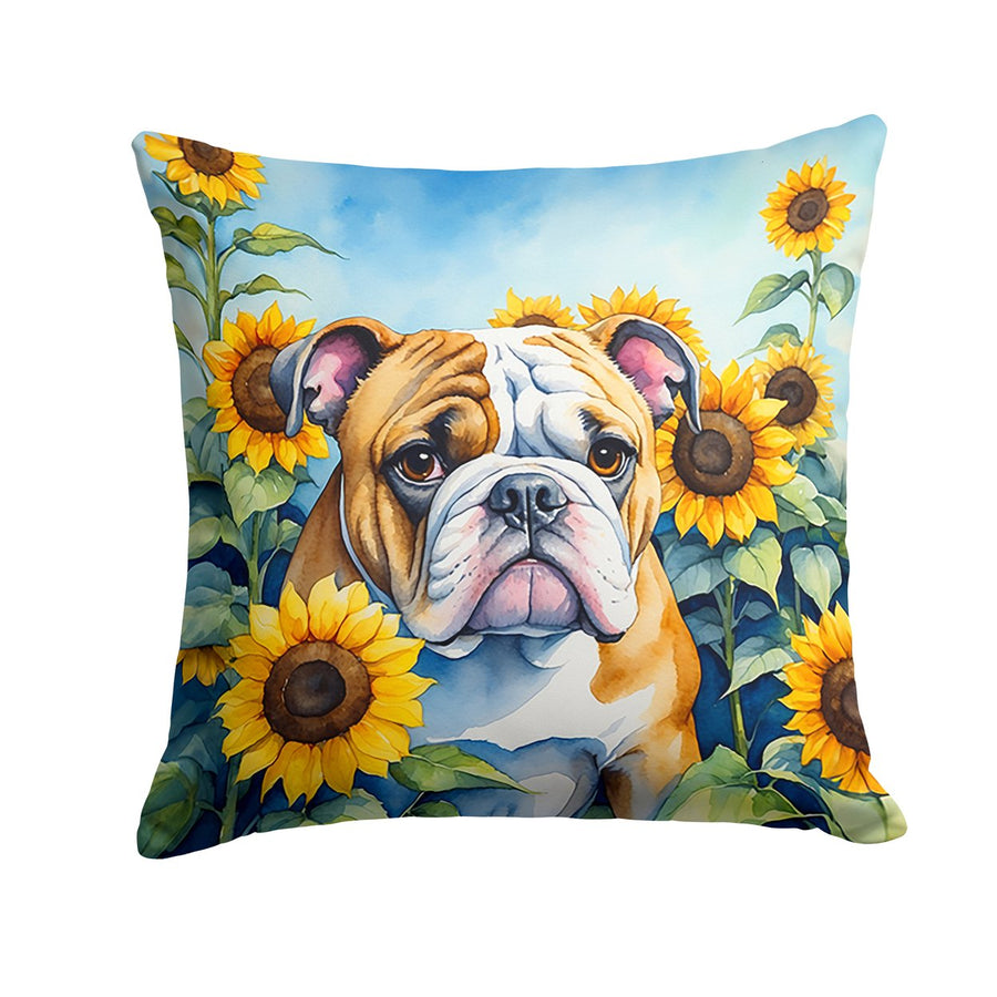 English Bulldog in Sunflowers Throw Pillow Image 1
