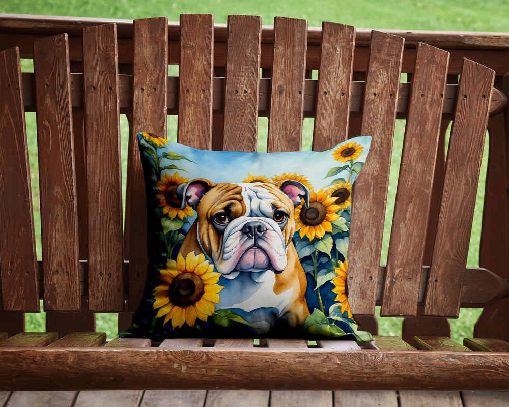 English Bulldog in Sunflowers Throw Pillow Image 2