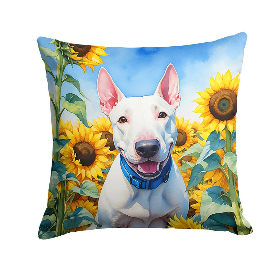 English Bull Terrier in Sunflowers Throw Pillow Image 1