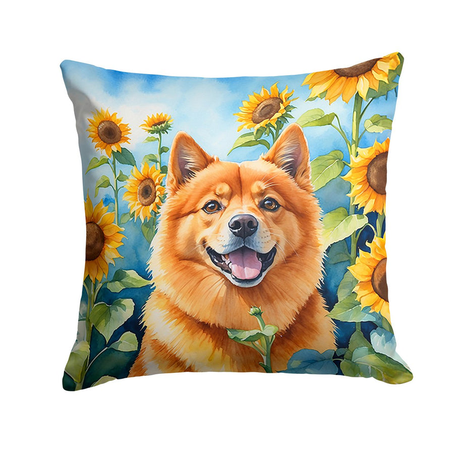 Finnish Spitz in Sunflowers Throw Pillow Image 1