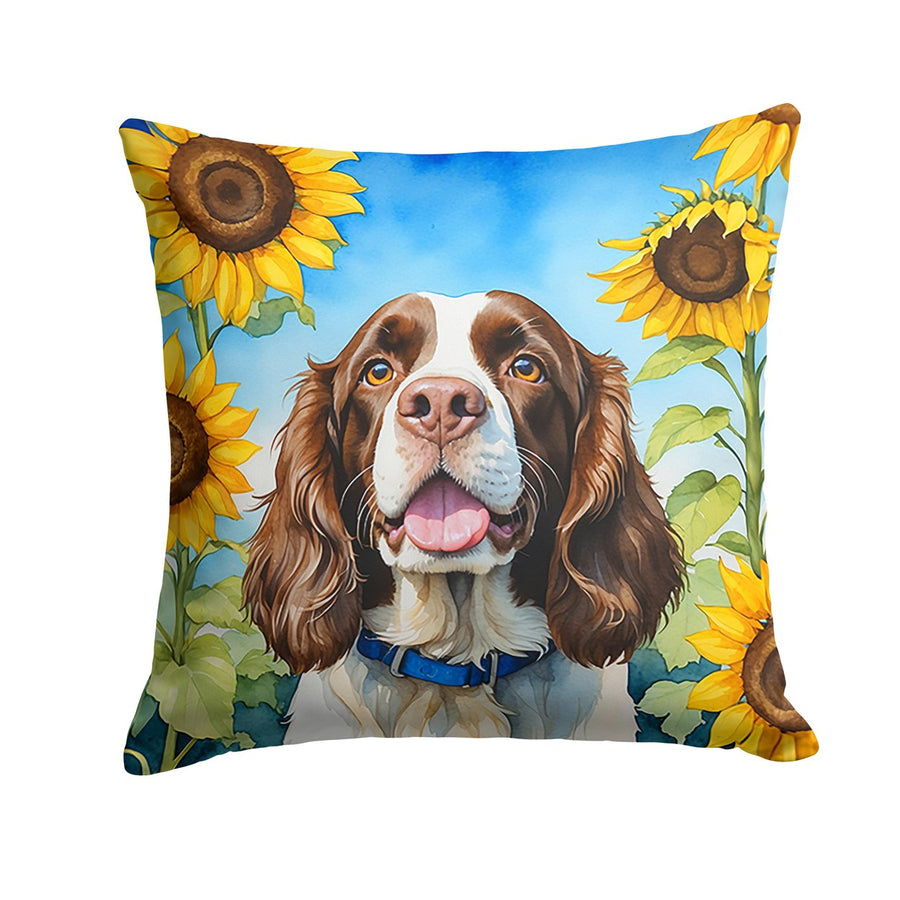 English Springer Spaniel in Sunflowers Throw Pillow Image 1