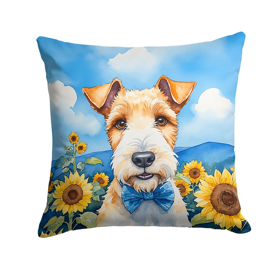 Fox Terrier in Sunflowers Throw Pillow Image 1