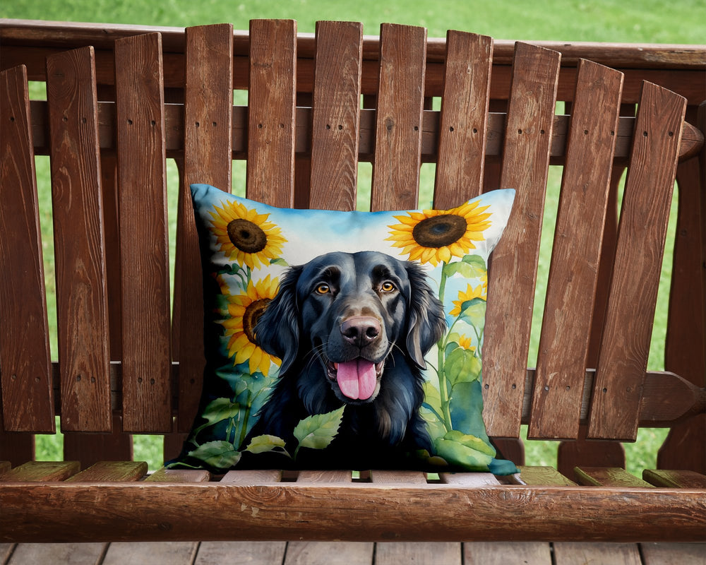 Flat-Coated Retriever in Sunflowers Throw Pillow Image 2