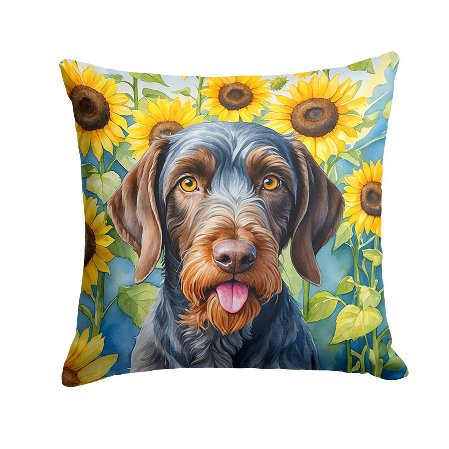 German Wirehaired Pointer in Sunflowers Throw Pillow Image 1