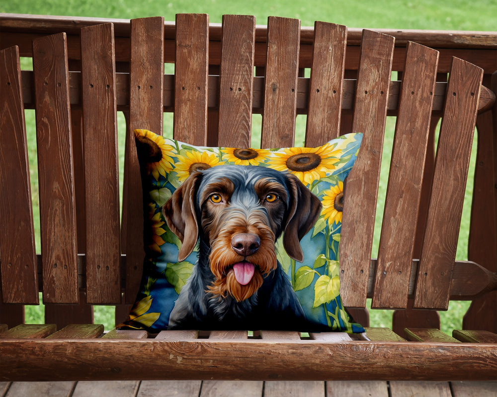 German Wirehaired Pointer in Sunflowers Throw Pillow Image 2