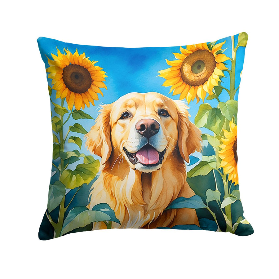 Golden Retriever in Sunflowers Throw Pillow Image 1