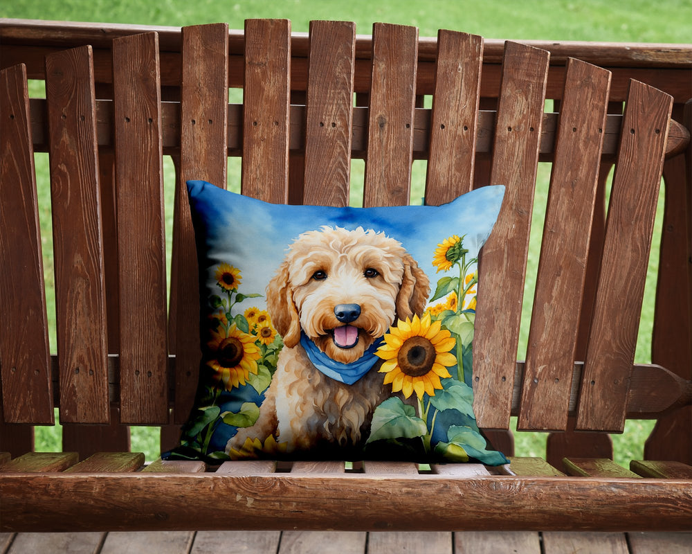 Goldendoodle in Sunflowers Throw Pillow Image 2