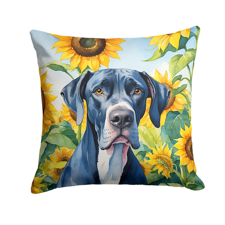 Great Dane in Sunflowers Throw Pillow Image 1