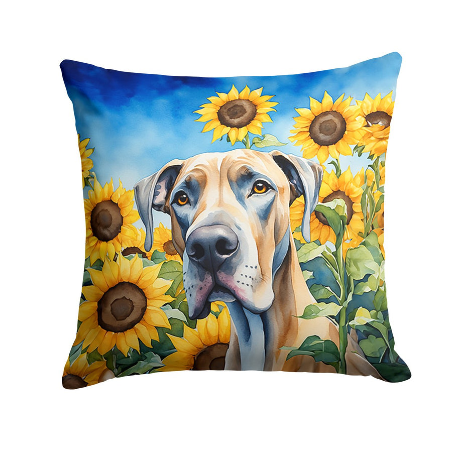 Great Dane in Sunflowers Throw Pillow Image 1