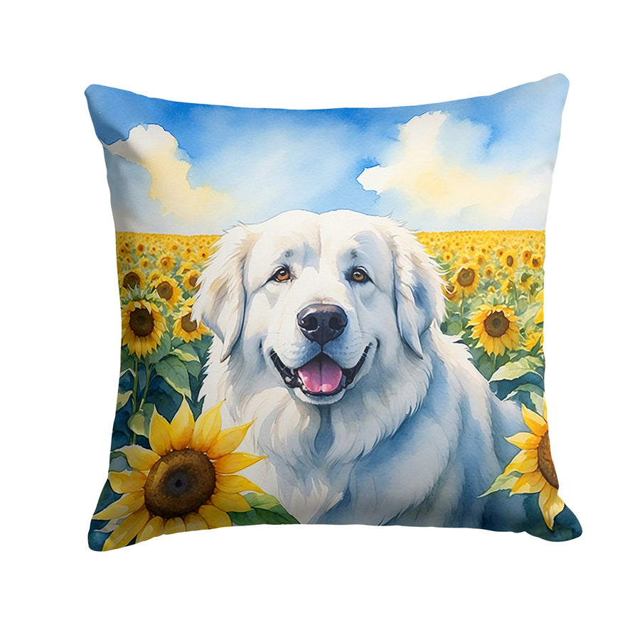 Great Pyrenees in Sunflowers Throw Pillow Image 1