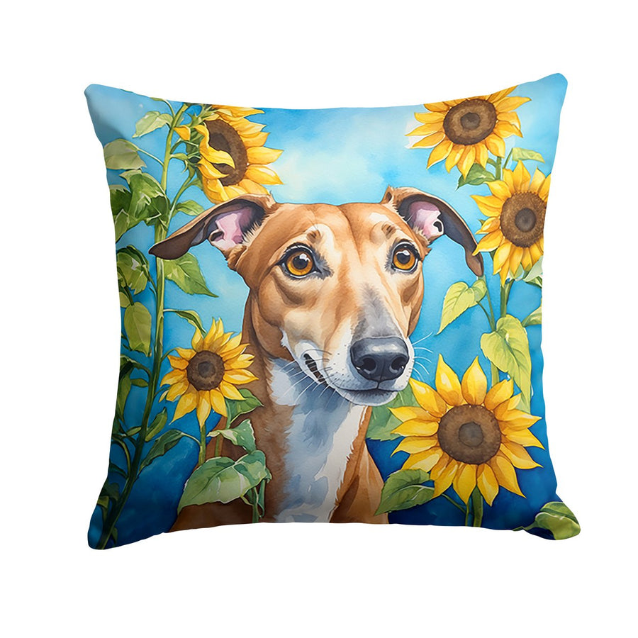 Greyhound in Sunflowers Throw Pillow Image 1