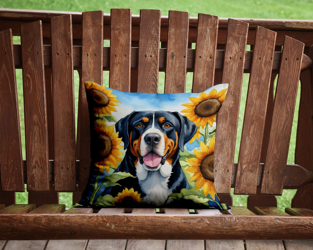 Greater Swiss Mountain Dog in Sunflowers Throw Pillow Image 2