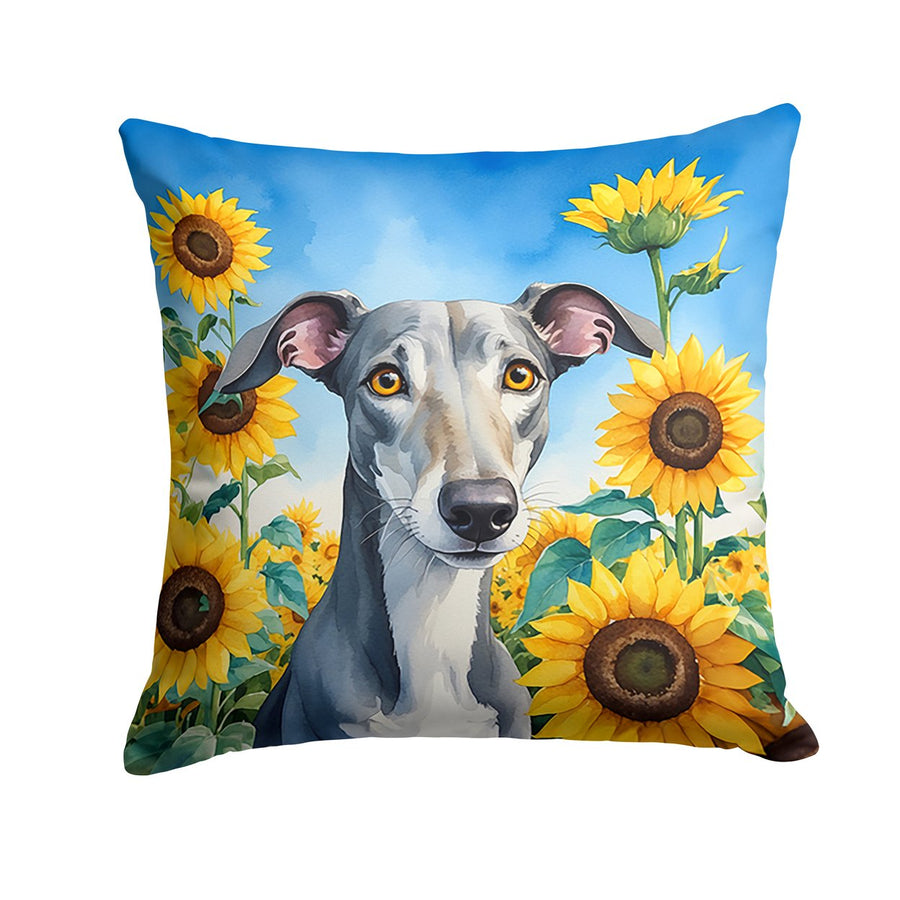 Greyhound in Sunflowers Throw Pillow Image 1