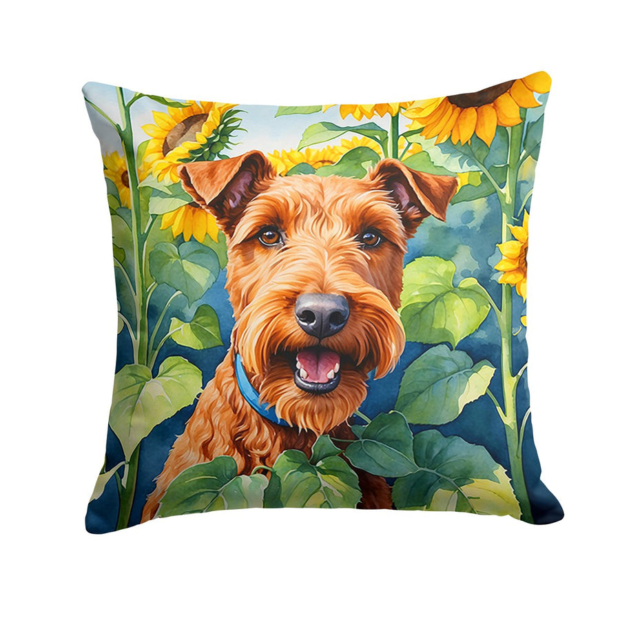 Irish Terrier in Sunflowers Throw Pillow Image 1