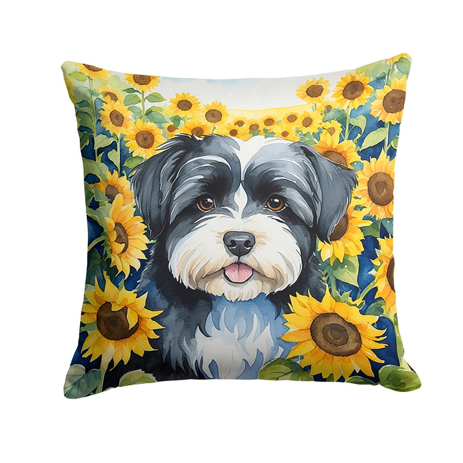 Havanese in Sunflowers Throw Pillow Image 1