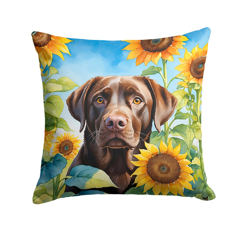 Labrador Retriever in Sunflowers Throw Pillow Image 1
