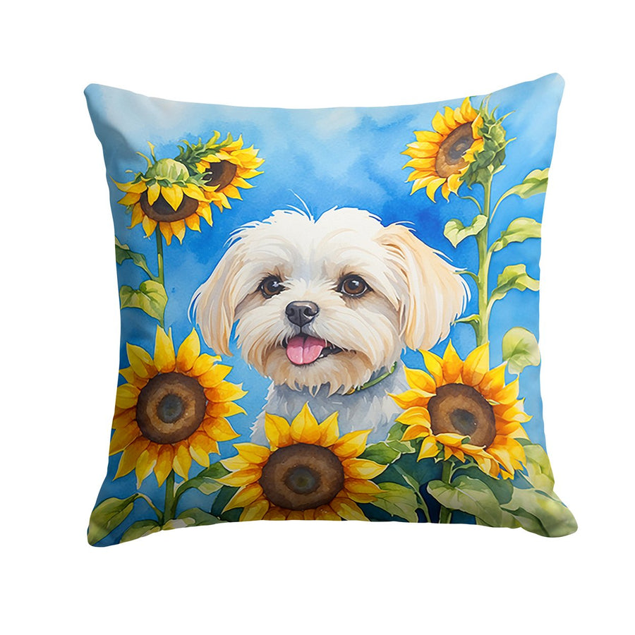 Maltese in Sunflowers Throw Pillow Image 1