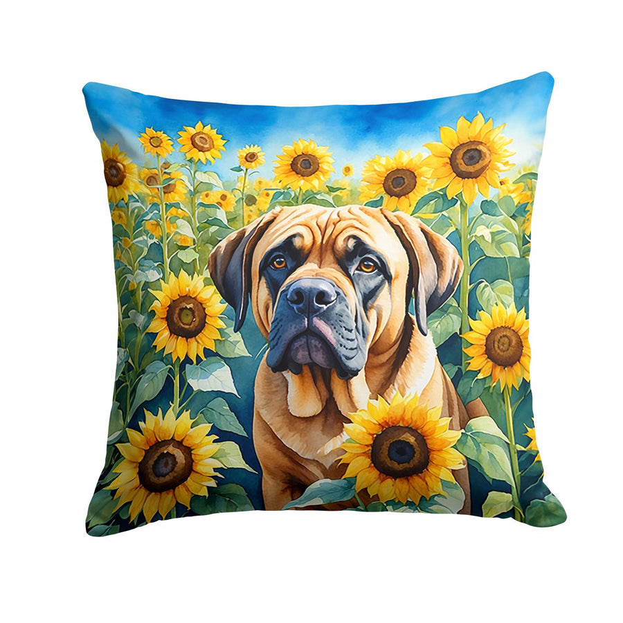 Mastiff in Sunflowers Throw Pillow Image 1