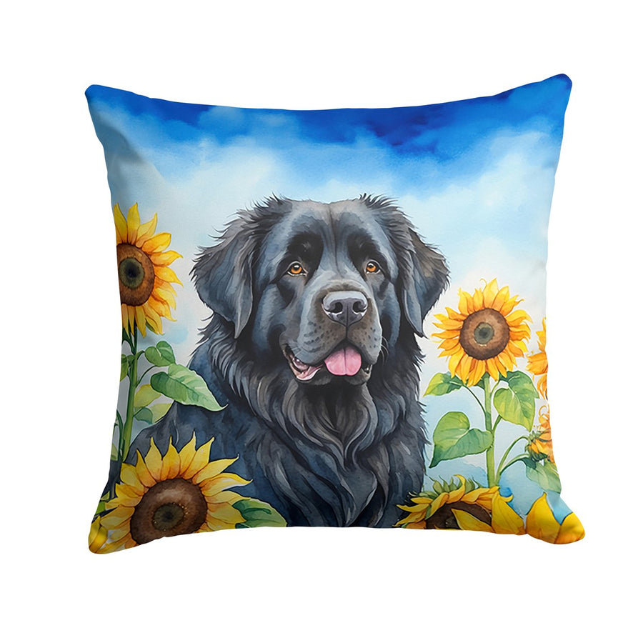 Newfoundland in Sunflowers Throw Pillow Image 1