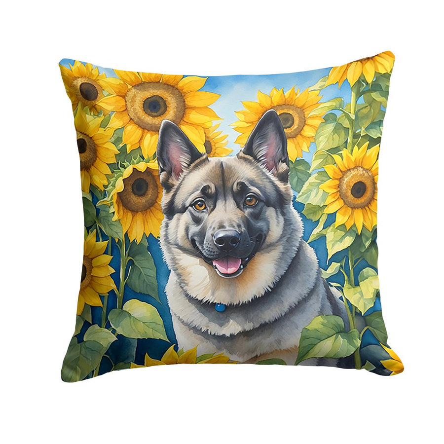 Norwegian Elkhound in Sunflowers Throw Pillow Image 1