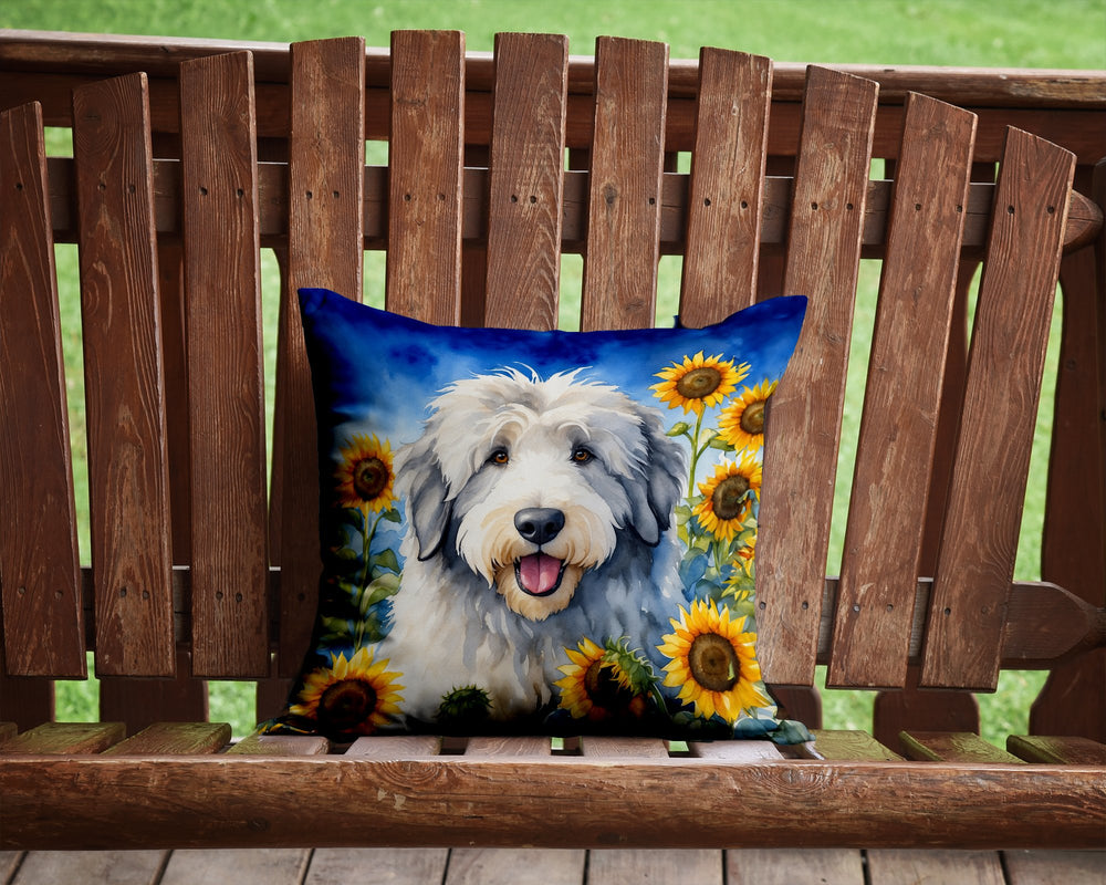 Old English Sheepdog in Sunflowers Throw Pillow Image 2