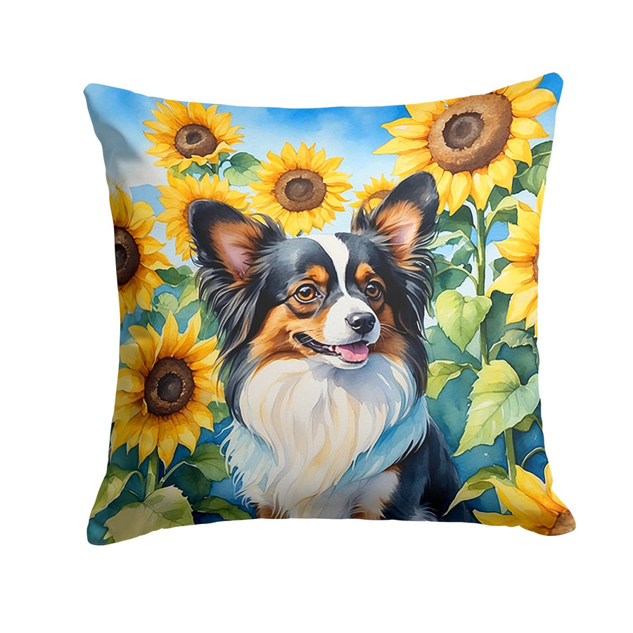 Papillon in Sunflowers Throw Pillow Image 1