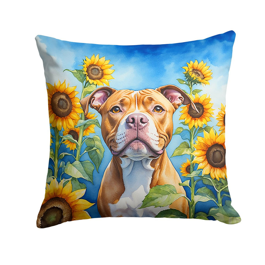 Pit Bull Terrier in Sunflowers Throw Pillow Image 1