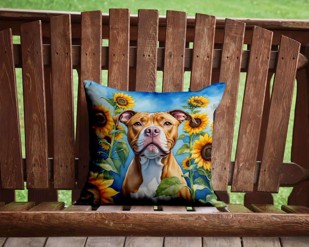Pit Bull Terrier in Sunflowers Throw Pillow Image 2