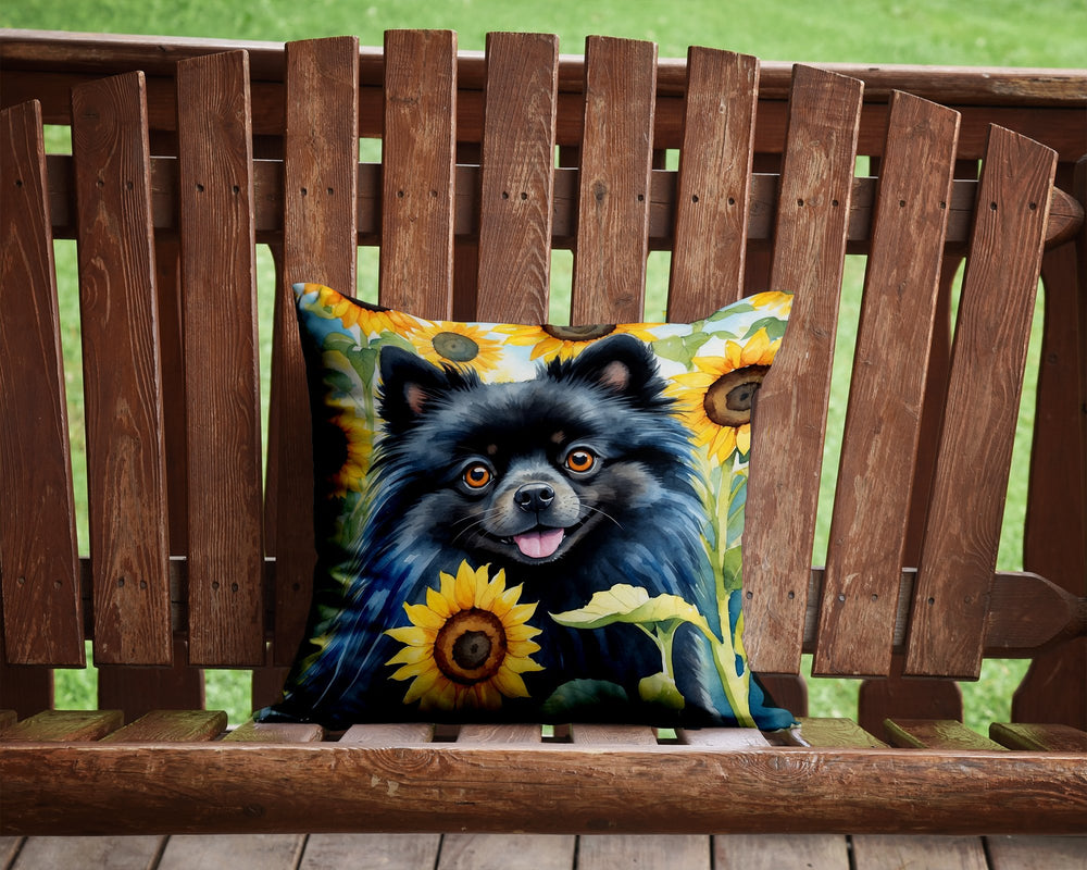 Pomeranian in Sunflowers Throw Pillow Image 2