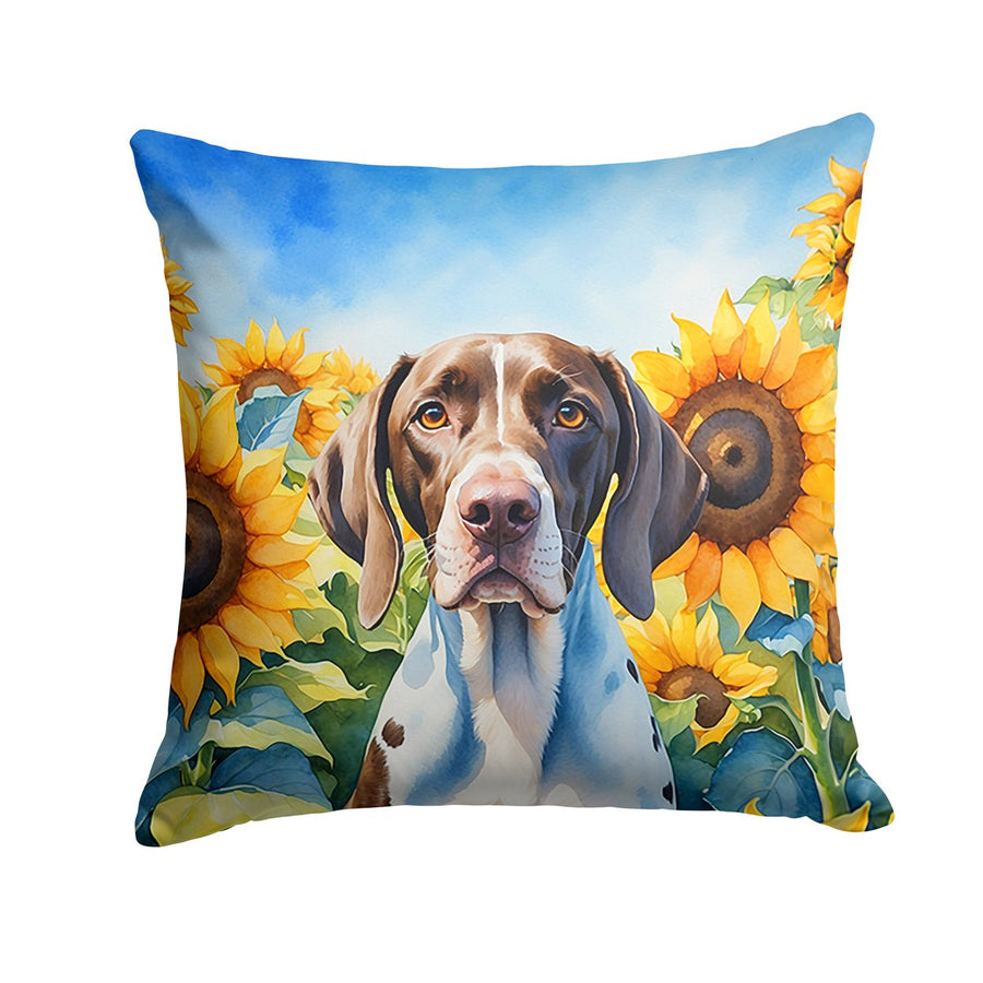 Pointer in Sunflowers Throw Pillow Image 1