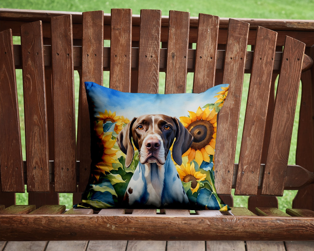 Pointer in Sunflowers Throw Pillow Image 2