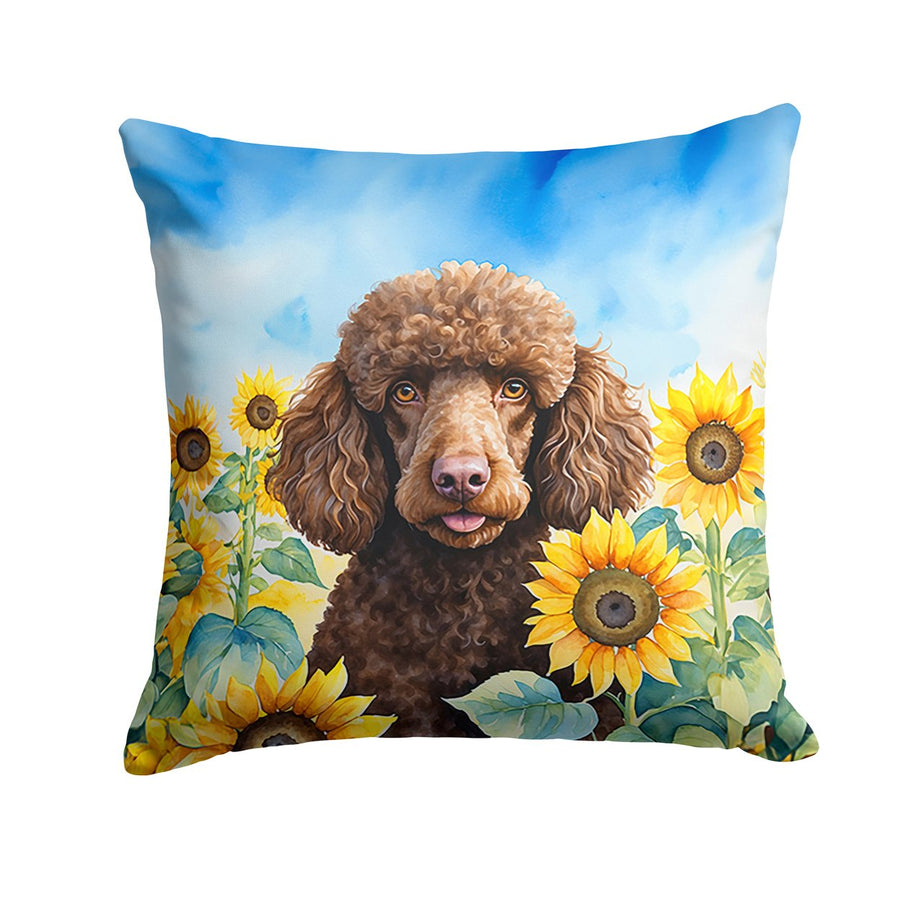 Chocolate Poodle in Sunflowers Throw Pillow Image 1