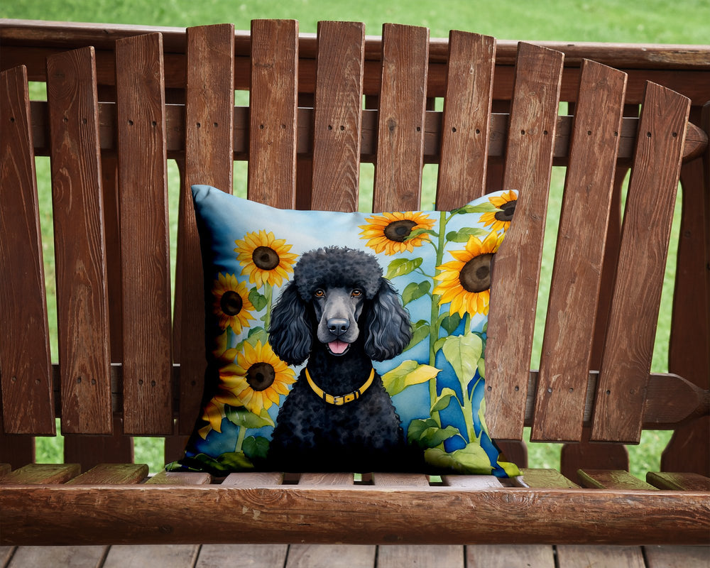 Black Poodle in Sunflowers Throw Pillow Image 2